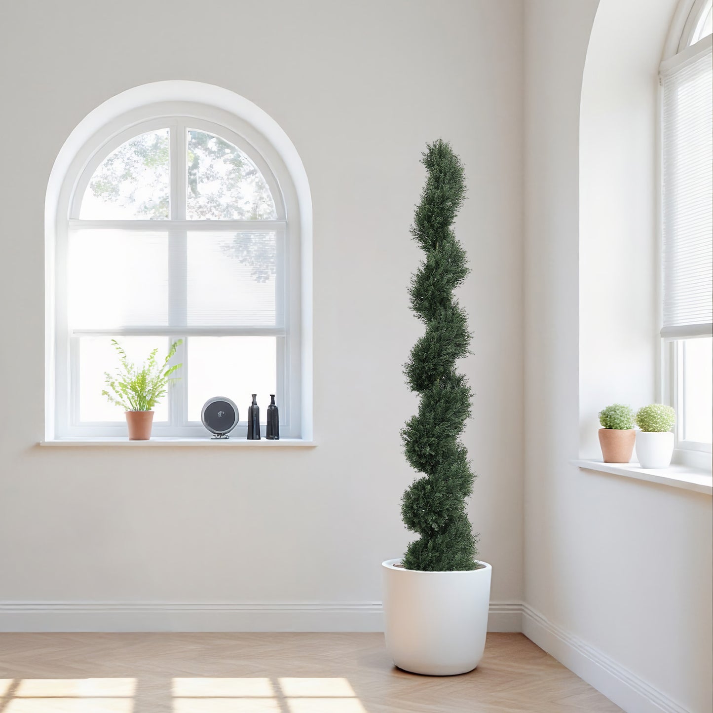 6FT single-color spiral-shaped potted cedar tree, a realistic artificial evergreen plant, suitable for decorating outdoor gardens, porches, patios, etc.; 2pcs/set