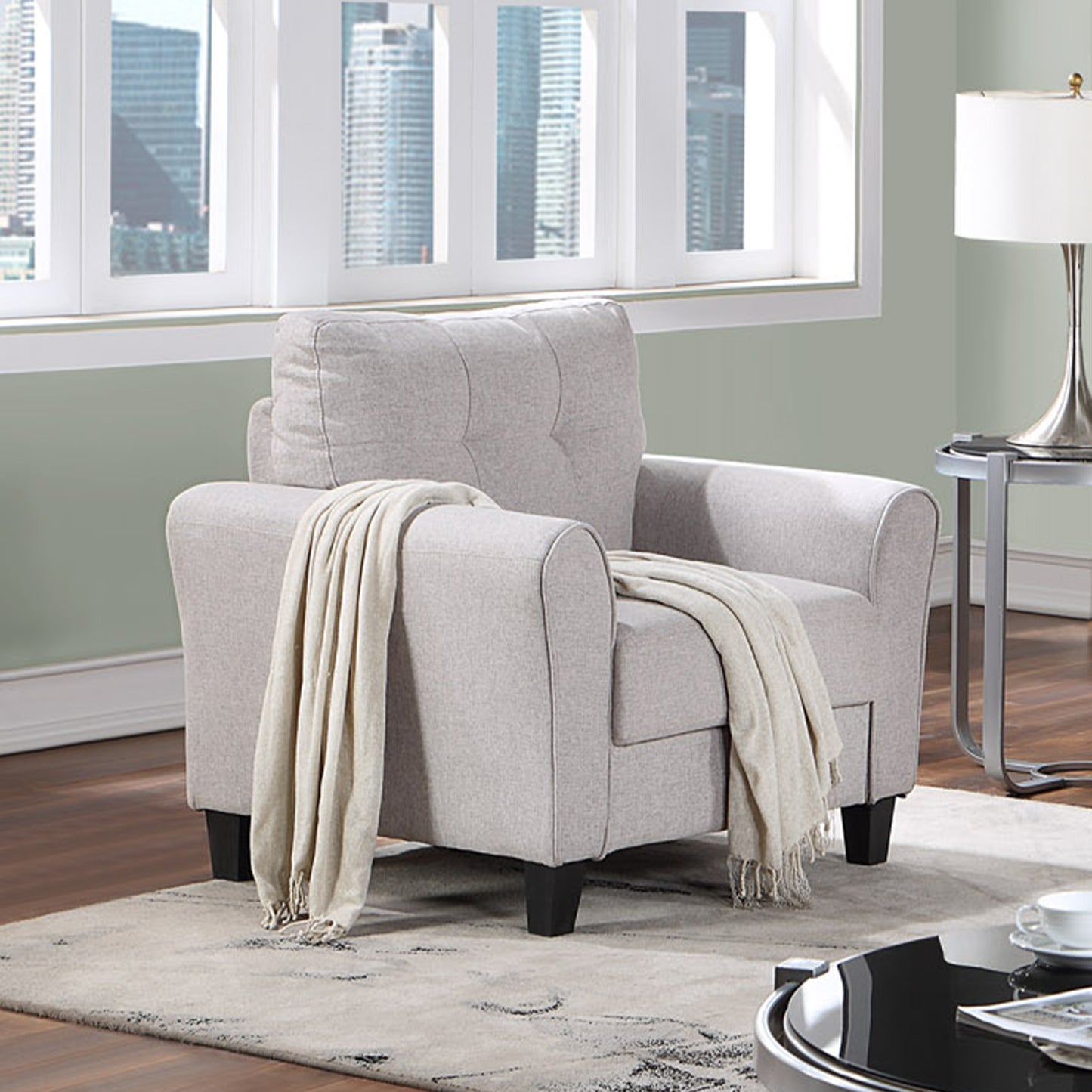 35" Modern Living Room Armchair Linen Upholstered Couch Furniture for Home or Office ,Light Grey, 1-Seat