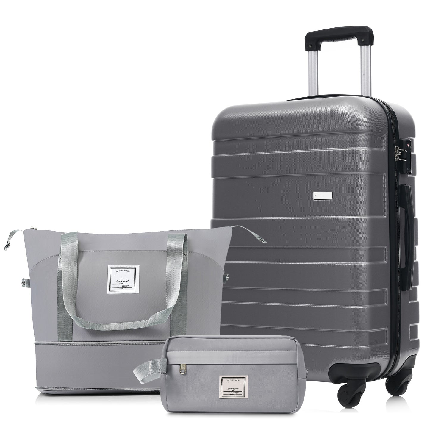 3-Piece Luggage Set - 24in Checked Suitcase with TSA Lock Travel Duffel Bag Wet-Dry Toiletry Bag