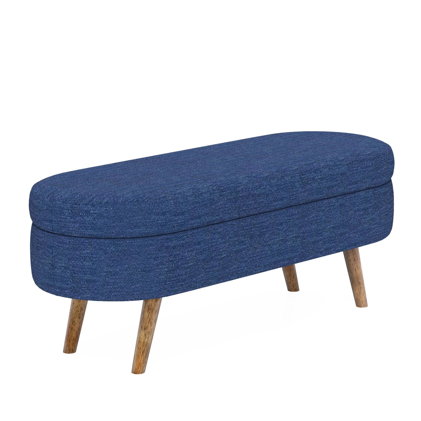 Elegant Ottoman Oval Storage Bench with Rubber Wood Legs, Foam Upholstery