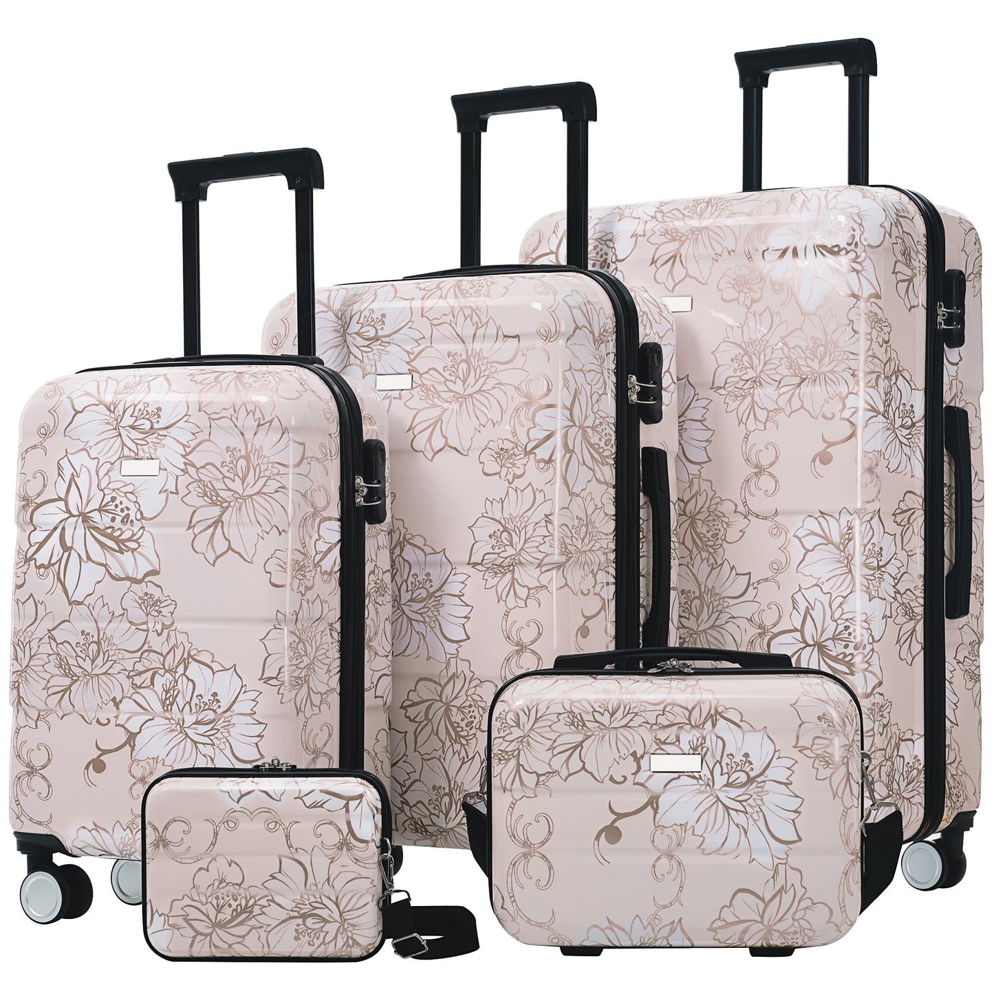 5pcs Hardside PC Luggage Set, Lightweight Durable Suitcases with Spinner Wheels and Lock