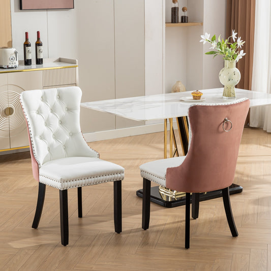 Dining Chairs Set of 2 Multiple Color Options PU Leather Modern with Tufted Detail for Dining Room or Kitchen Seating