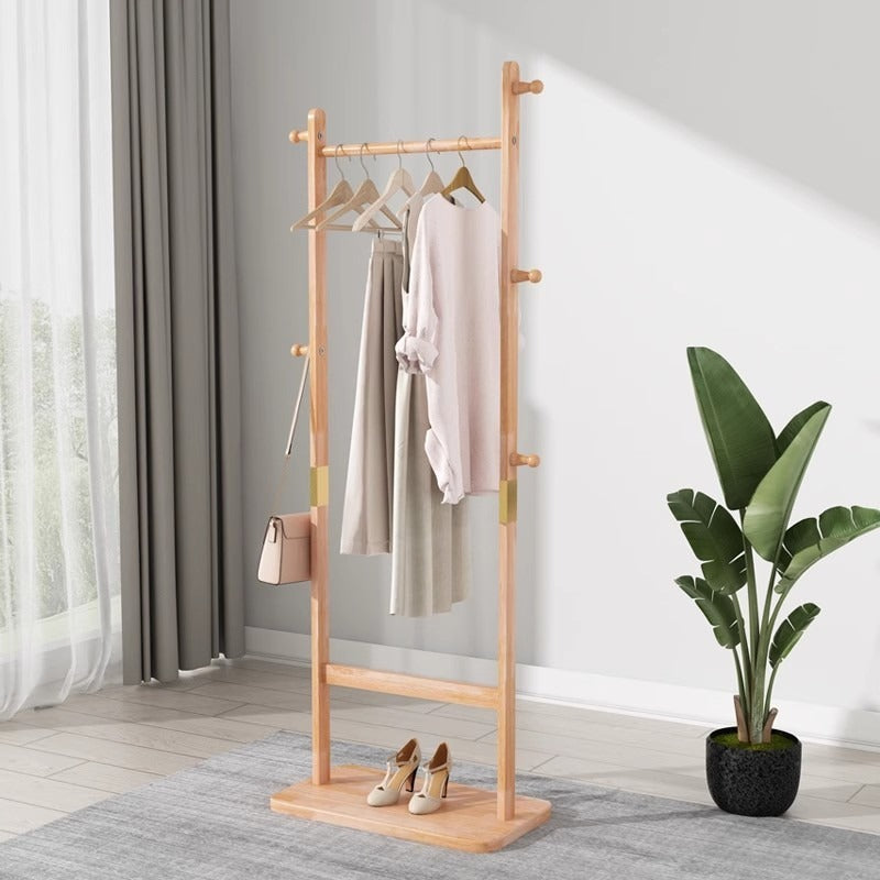Solid Wood Coat Rack Stand – Freestanding Clothes Hanger with Multiple Hooks, Entryway Hall Tree