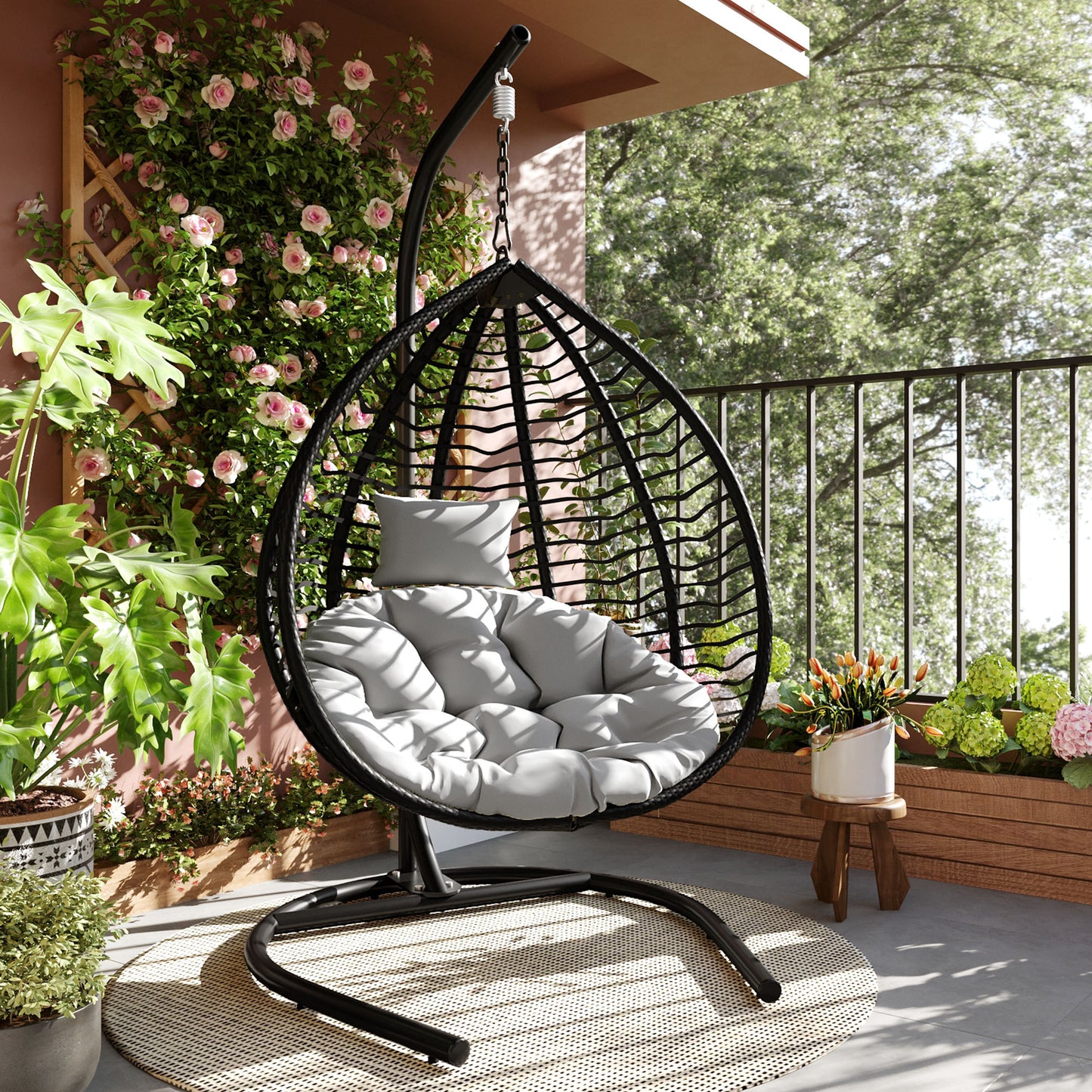 Indoor Outdoor Hanging Hammock Chair with Stand, Foldable Rattan Egg Swing Chair
