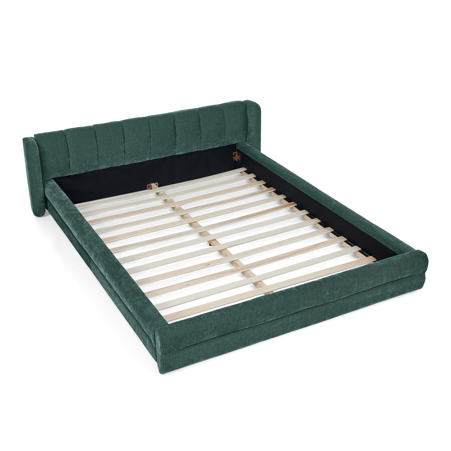 Modern Queen Size Upholstered Bed Frame with Thick Chenille Fabric and Headboard
