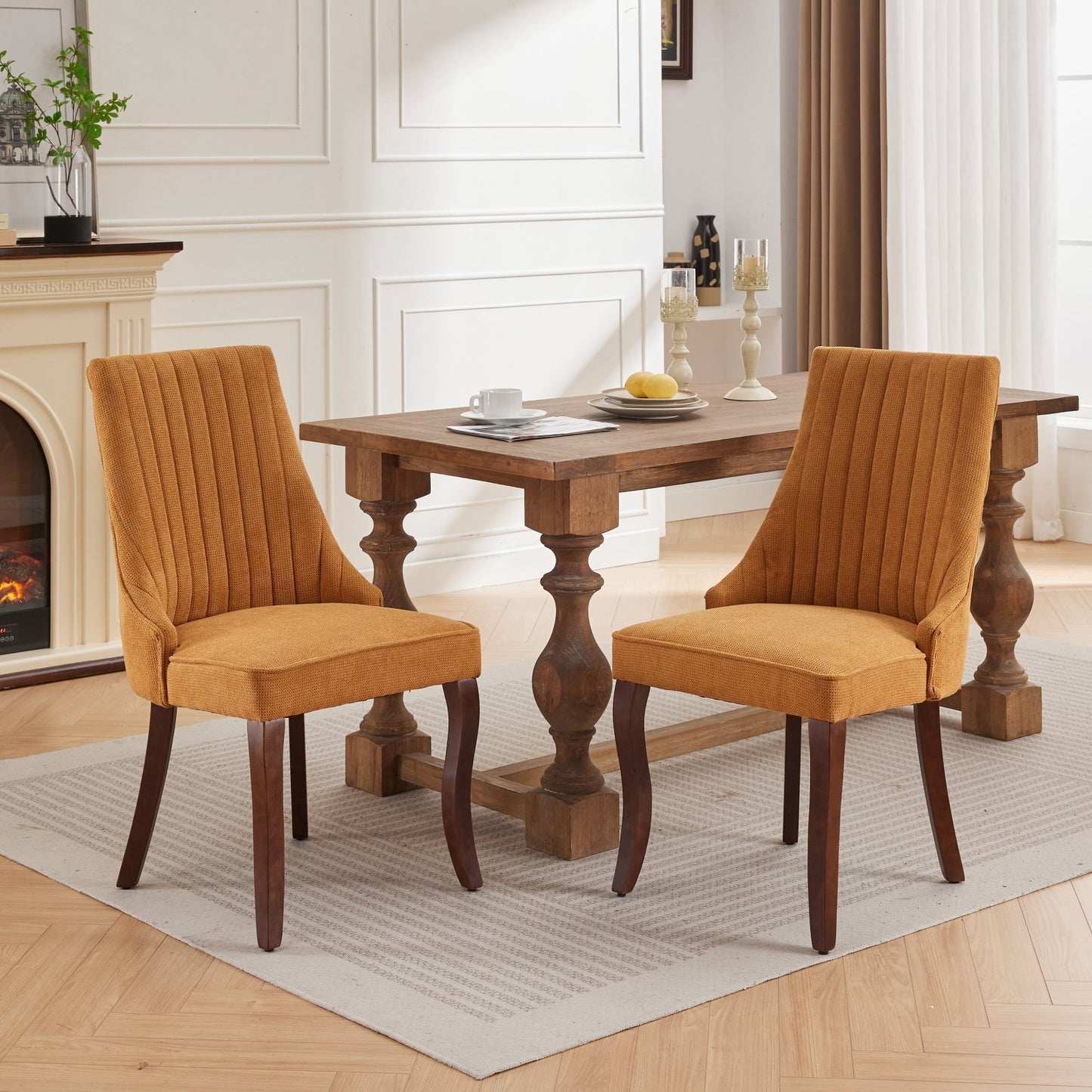 Rayon Cloth Flocking Linen Dining Chairs Channel Kitchen Dinner Chair Comfy Fabric Upholstered, set of 2