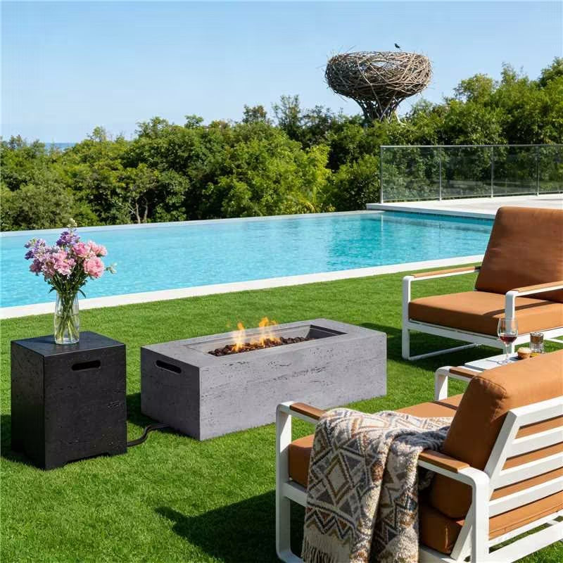 2-in-1 Outdoor Fire Pit & Propane Tank Stand Set,41.9''Outdoor Rectangular Propane Fire Pit 40000 BTU With 15.75''MGO Pr