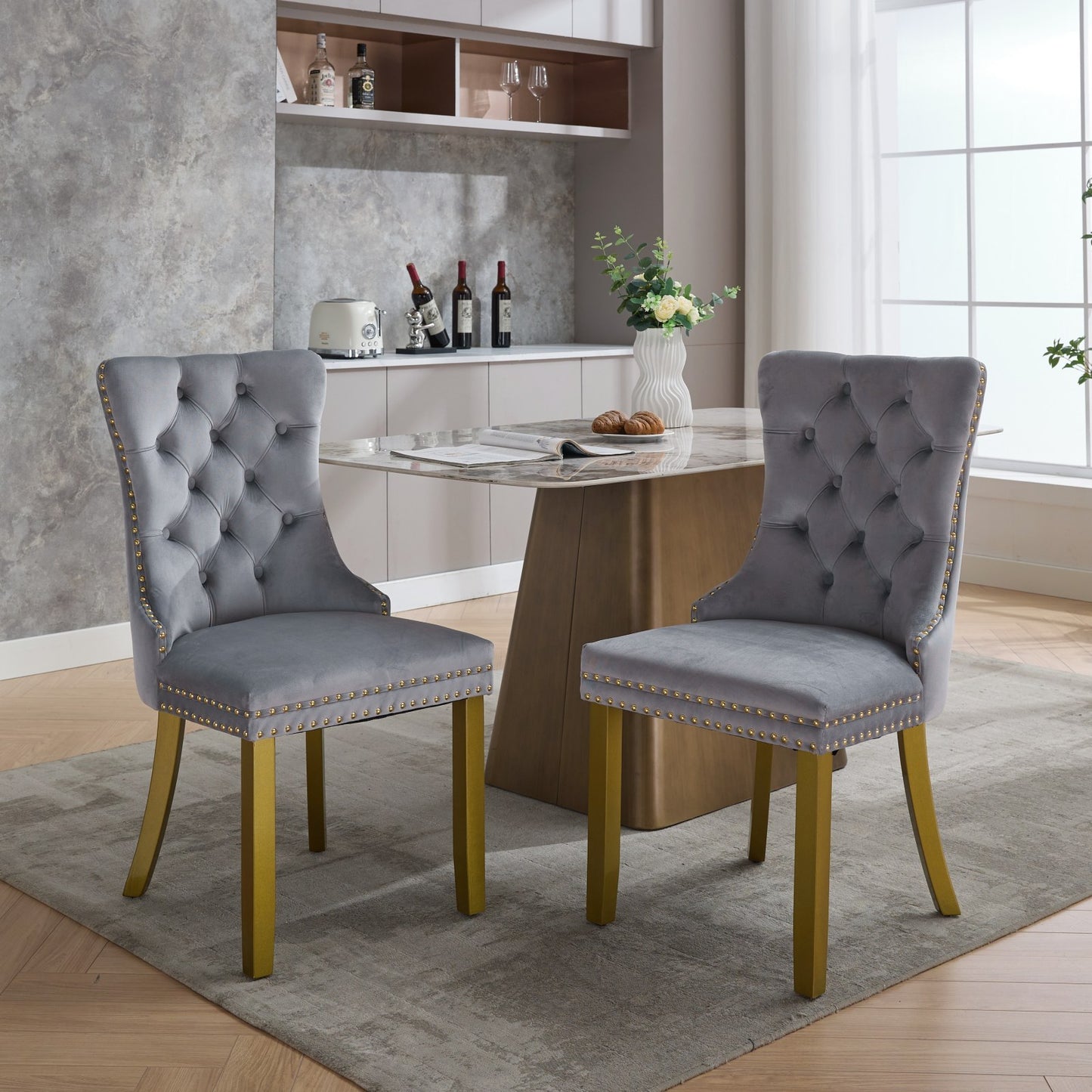Nikki Collection Tufted Solid Wood Velvet Dining Chair 2-Pcs Set