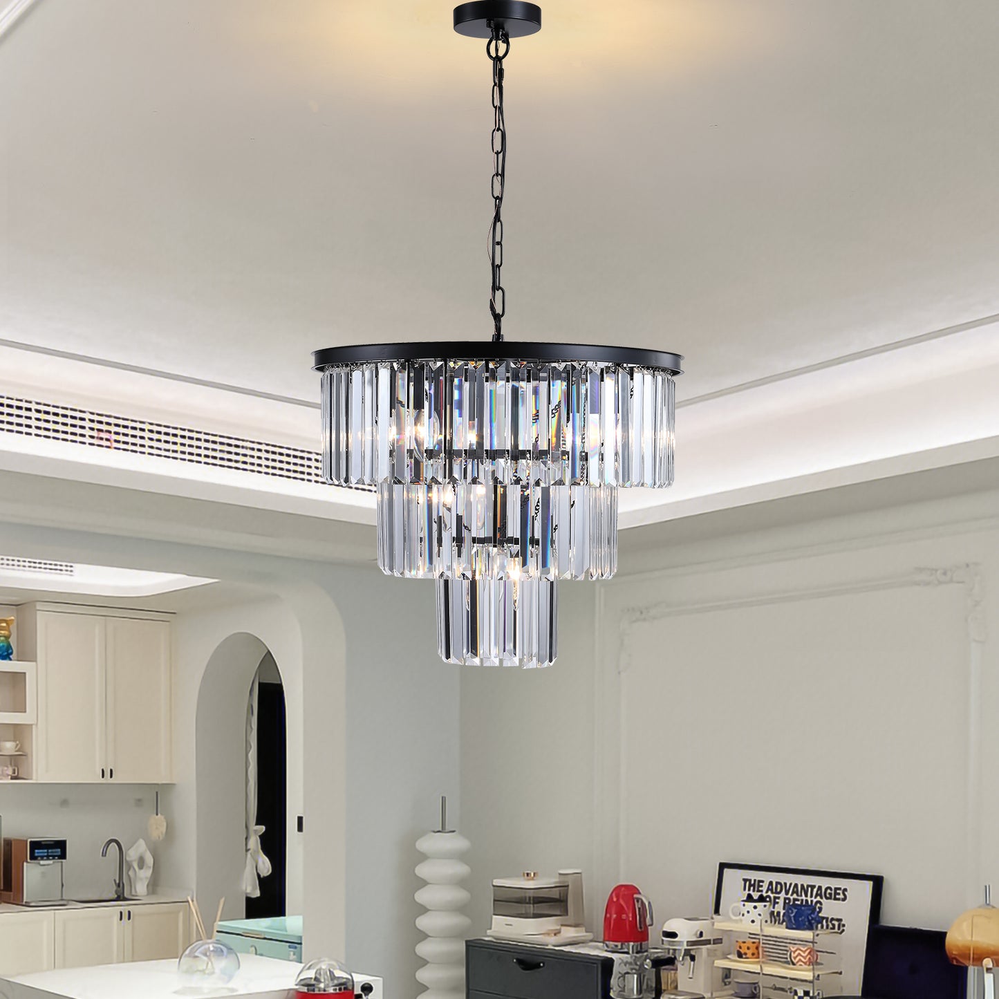 (Same as W1340102277/L5007) Black Luxury Crystal Chandelier Modern Chandeliers Lights Fixture Hanging Pendant Light Fixture for Dining Room Bedroom Living Room Dia 19.7 Inch-Black