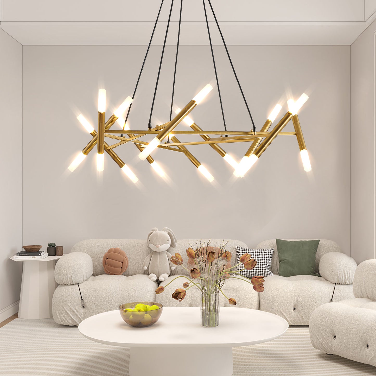 41' Modern Chandelier Light Fixture, Branch Design with Frosted Tubes,