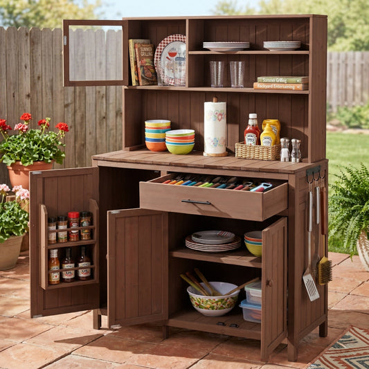 Garden Potting Bench Wood Brown with Storage for Patio, Garden, or Backyard