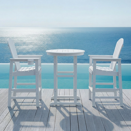 White 3-Piece HDPE Bar Height Bistro Set with 42.1-Inch Round Table and 2 Stools