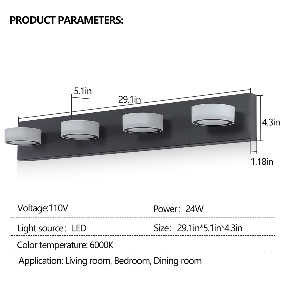 (Same as W1340110592/L2008) LED Modern Black 4-Light Vanity Lights Fixtures Over Mirror Bath Wall Lighting