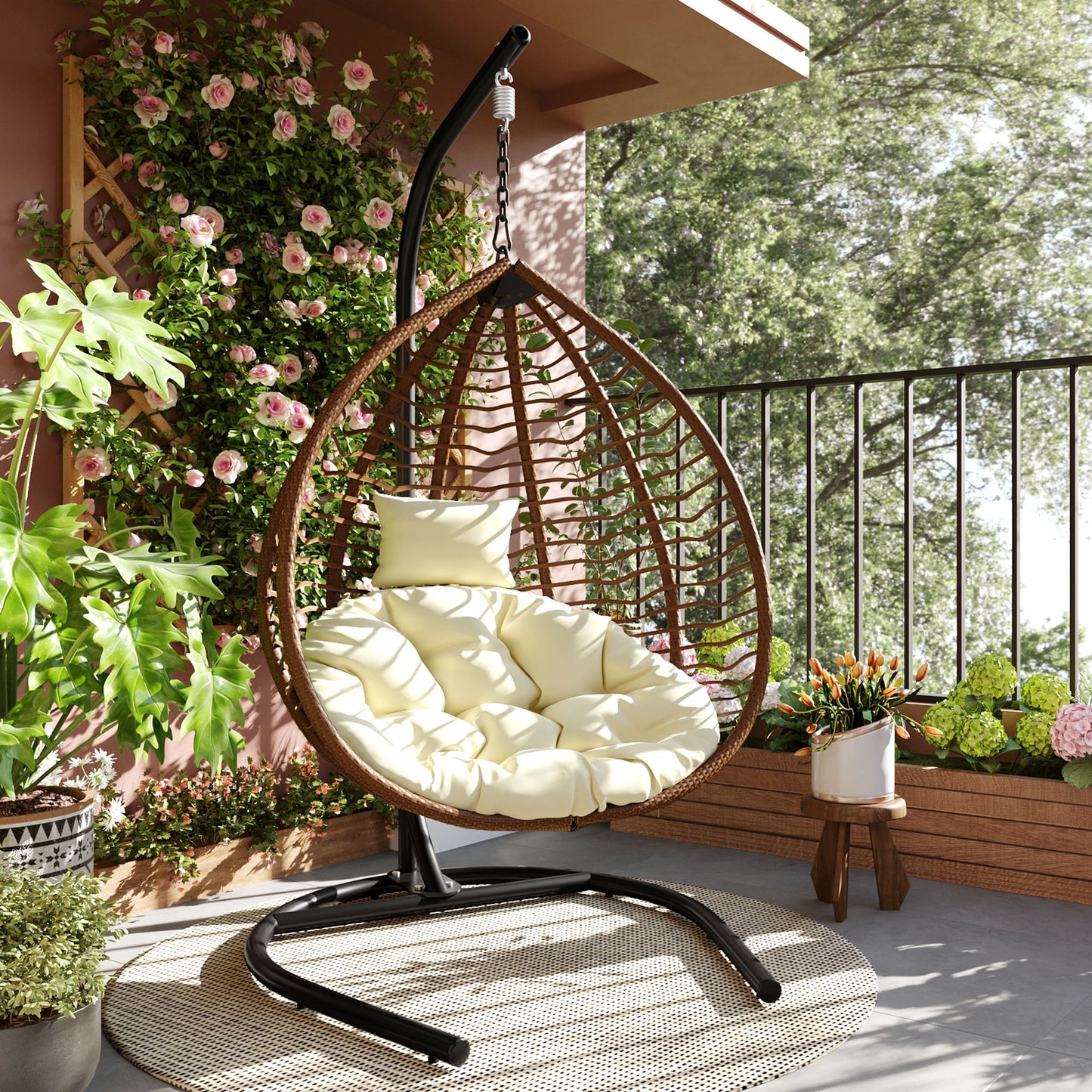 Indoor Outdoor Hanging Hammock Chair with Stand, Foldable Rattan Egg Swing Chair