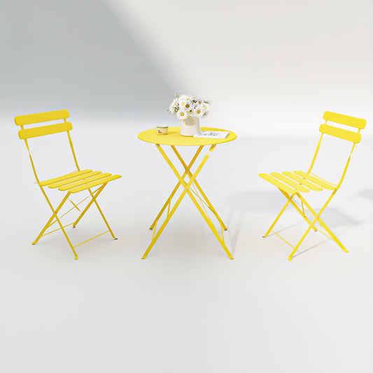3-Piece Outdoor Patio Furniture Set Metal Yellow with Cushioned Seating for Patio, Garden, or Backyard
