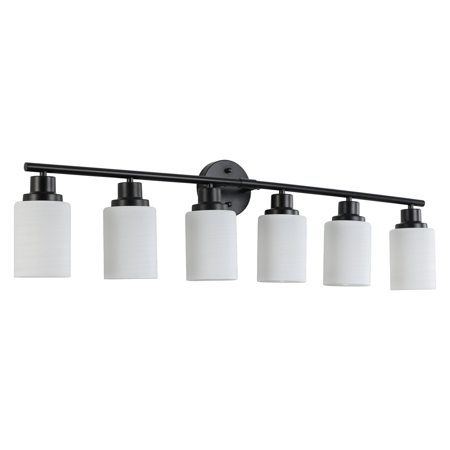 Modern 6-Light Vanity Bathroom Mirror Light, Frosted White Glass with Black Iron Frame, Contemporary Wall Sconce for Bedroom, Bathroom, And Dressing Room (No Bulbs)