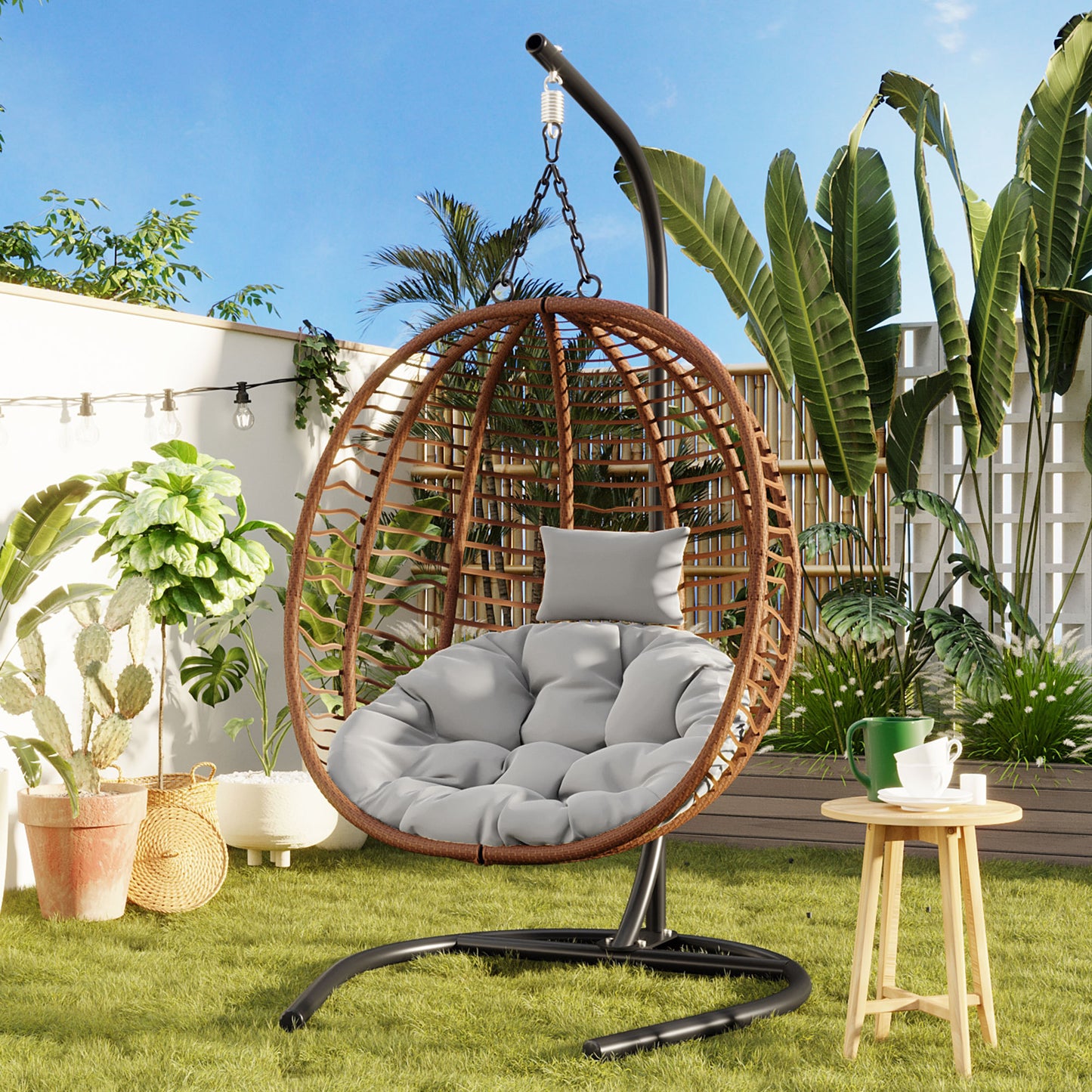 Single Person Folding Egg Chair with Stand and Anti-Slip Feet