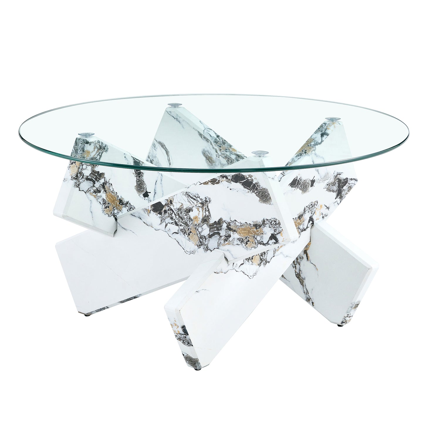 Modern Round Glass Coffee Table – 33.4" Tempered Glass Top with MDF Legs, Minimalist Living Room Table