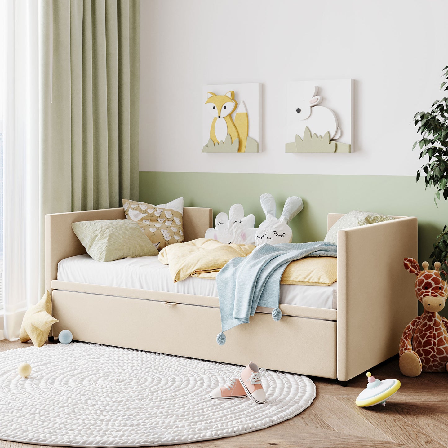 Twin Size Upholstered Daybed with Pop Up Trundle