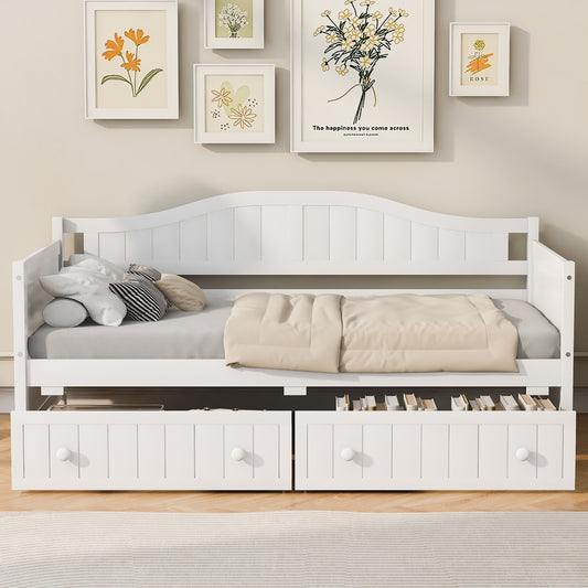 Sofa Bed White Solid Wood with Sleeper Function and Storage for Bedroom and Guest Room