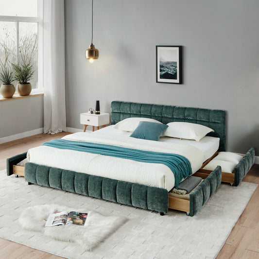 Platform Bed California King Multiple Color Options Foam Modern with Storage and Drawer Storage for Bedroom or Guest Room