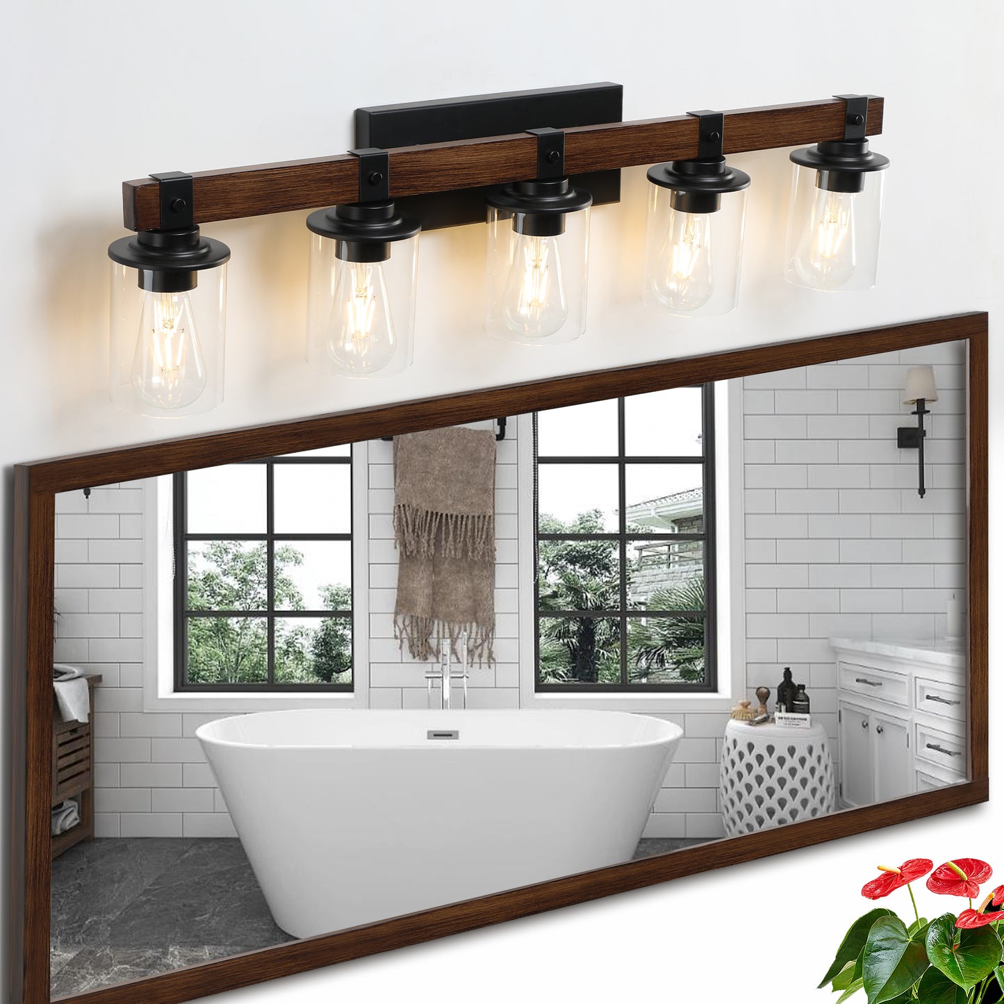 (Same as W1340P155972/L1015-5) 5-Lights Farmhouse Vanity Lights Fixture Rustic Bathroom Light Fixture Bathroom Sconce(Without Bulbs)