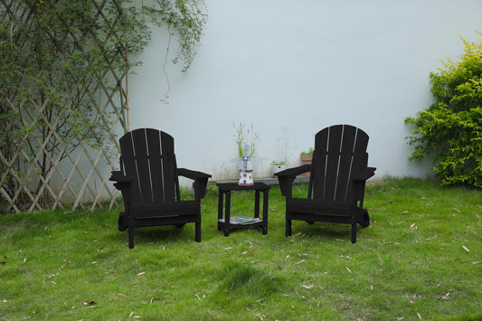 Folding Adirondack Chair with Side Table, 3-Piece Adirondack Chair Set with Wood texture