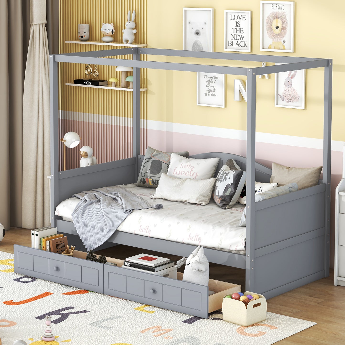 Twin Size Canopy Day Bed with 2 Drawers