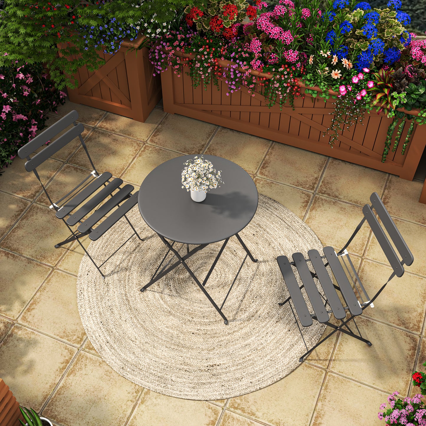 3 Piece Outdoor/Indoor Folding Patio Bistro Set, 2 Chair Furniture Set with Table