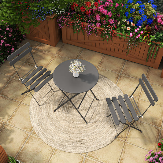 3-Piece Folding Patio Bistro Set with 2 Cushioned Chairs and Round Table