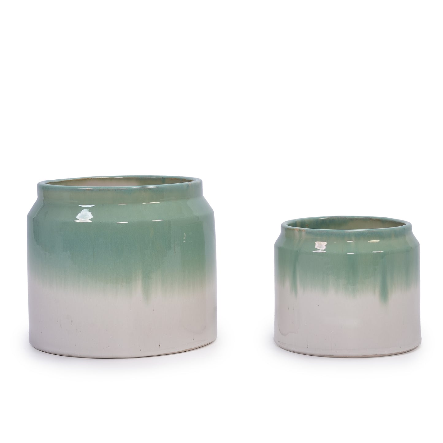 Handmade Ceramic Planter Set of 2, 8.5" & 6" Diameter,for Aquatic Plants Indoor/Outdoor Shelf & Table Use, Non-Porous & Breathable Clay