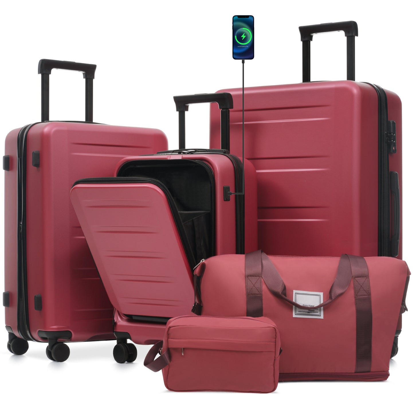 Luggage Sets 5 Piece with Front Opening, Hardside Expandable Suitcase