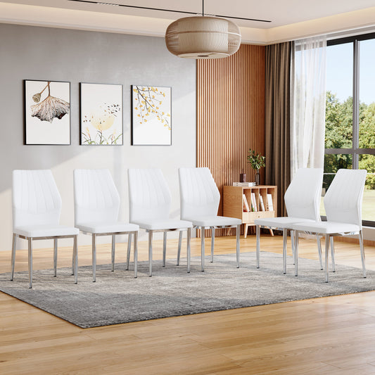 Dining Chair faux-leather, vinyl White and Silver Set Of 6 Upholstered Seating, Available in Set Of 6 and Set Of 4 for Dining Room, Kitchen or Lounge Use
