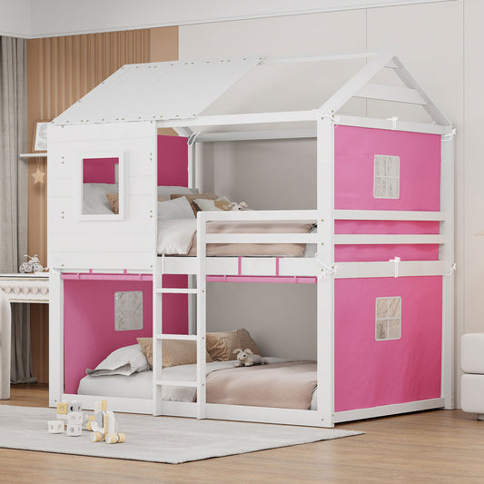 Loft Bed, Full Size, Solid Wood and MDF with House Frame for Bedroom or Study Space
