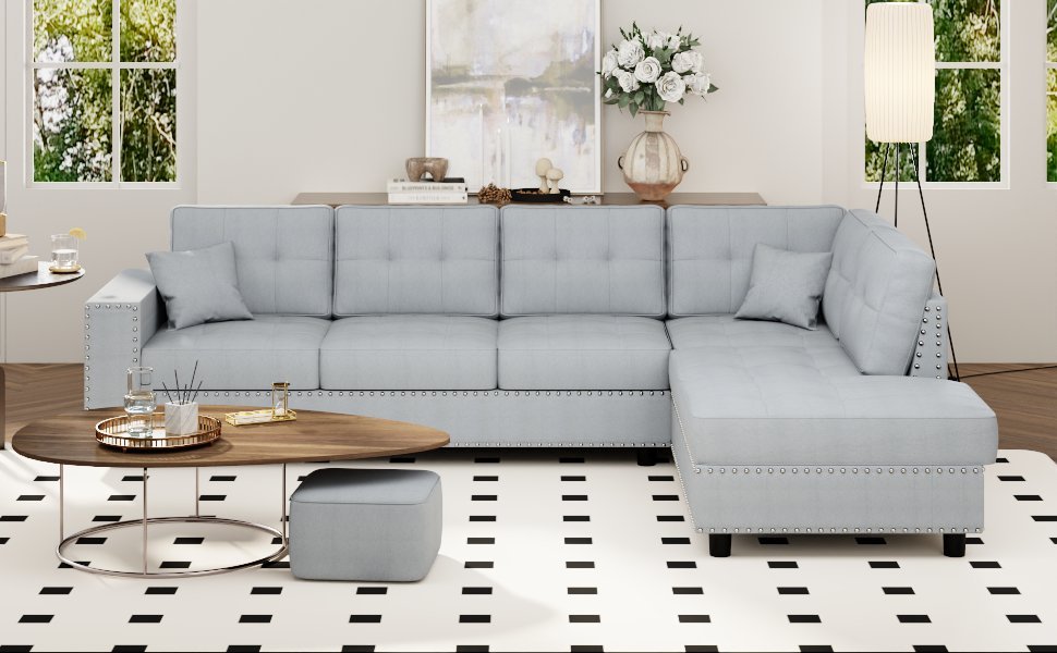 109.2''L-shaped Modular Sectional Sofa with Removable  Back Cushions and 2 Pillows, Suitable for Living rooms, Offices, and Apartments