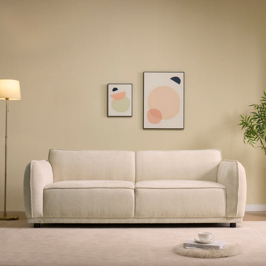 84" Modern Boucle Upholstered 3-Seater Sofa – Beige Fabric Couch with High-Density Foam Cushions for Living Room, Bedroom & Office