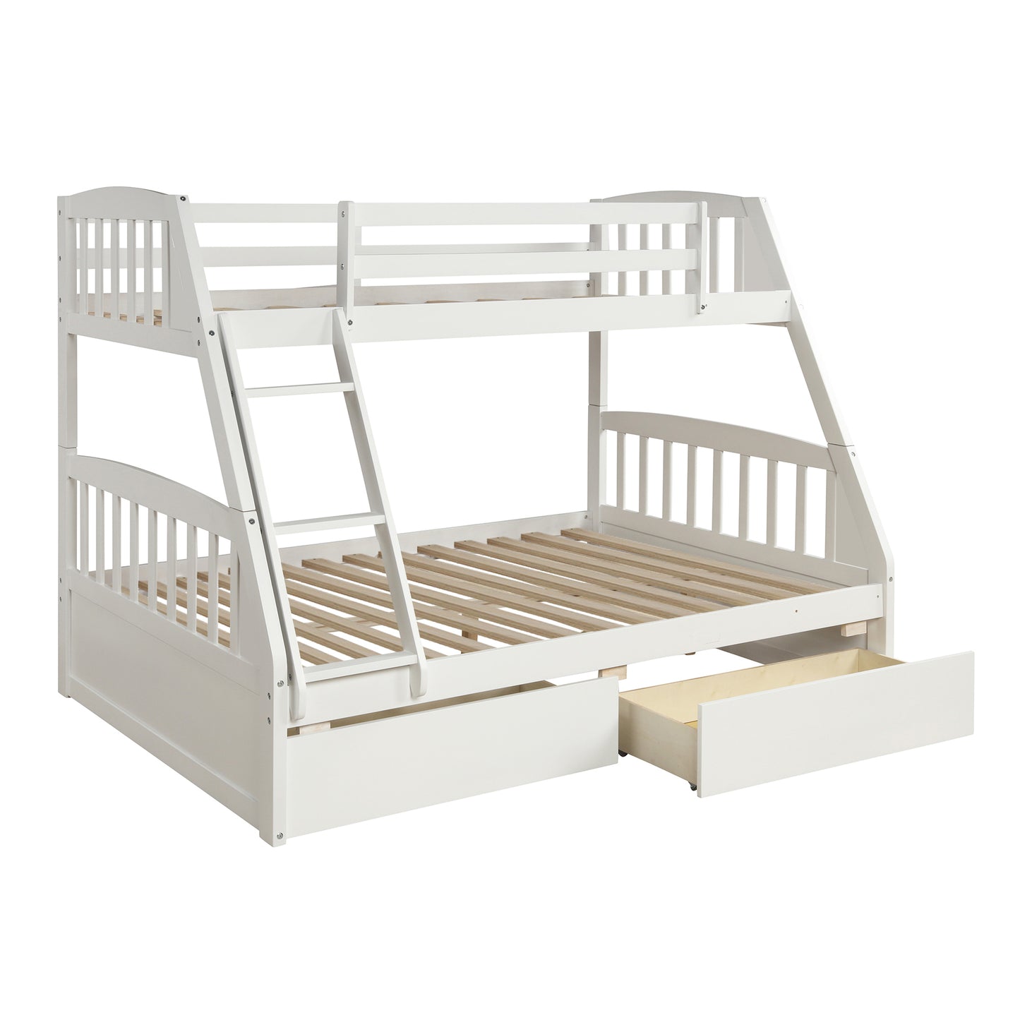 Solid Wood Twin Over Full Bunk Bed with Two Storage Drawers, White