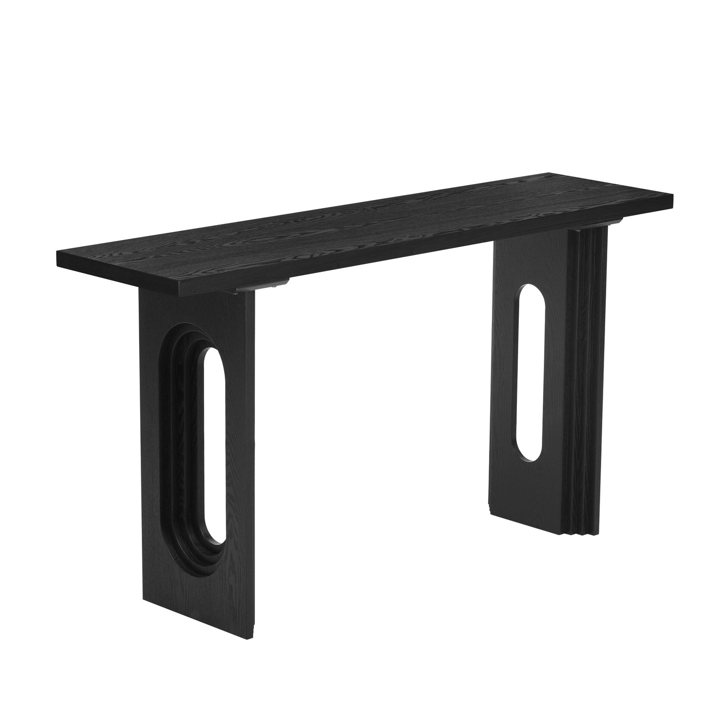 Uniquely Designed Console Table made of Fraxinus Mandschuric Solid Wood Veneer,with Distinctive Round Hollow Legs, Suitable for Foyer, Living Room, or Hallway.