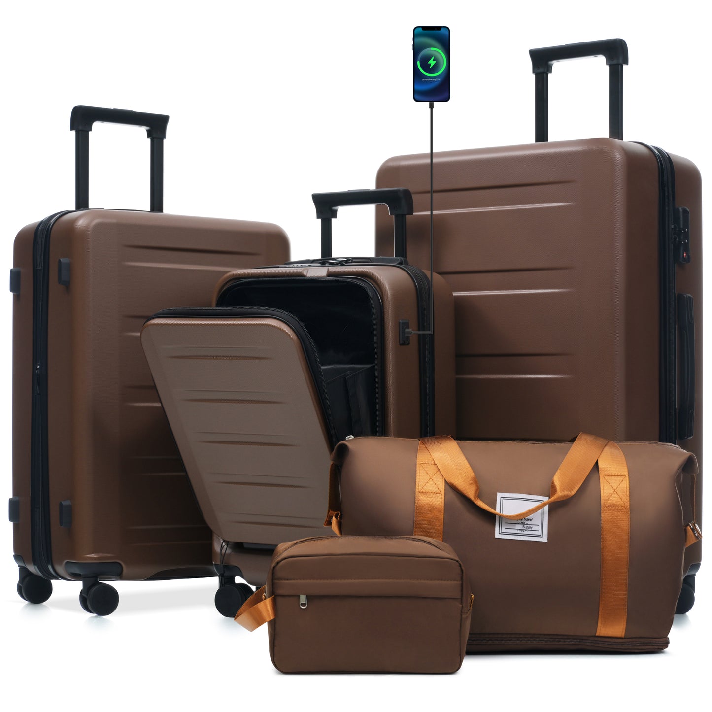 Luggage Sets 5 Piece with Front Opening, Hardside Expandable Suitcase