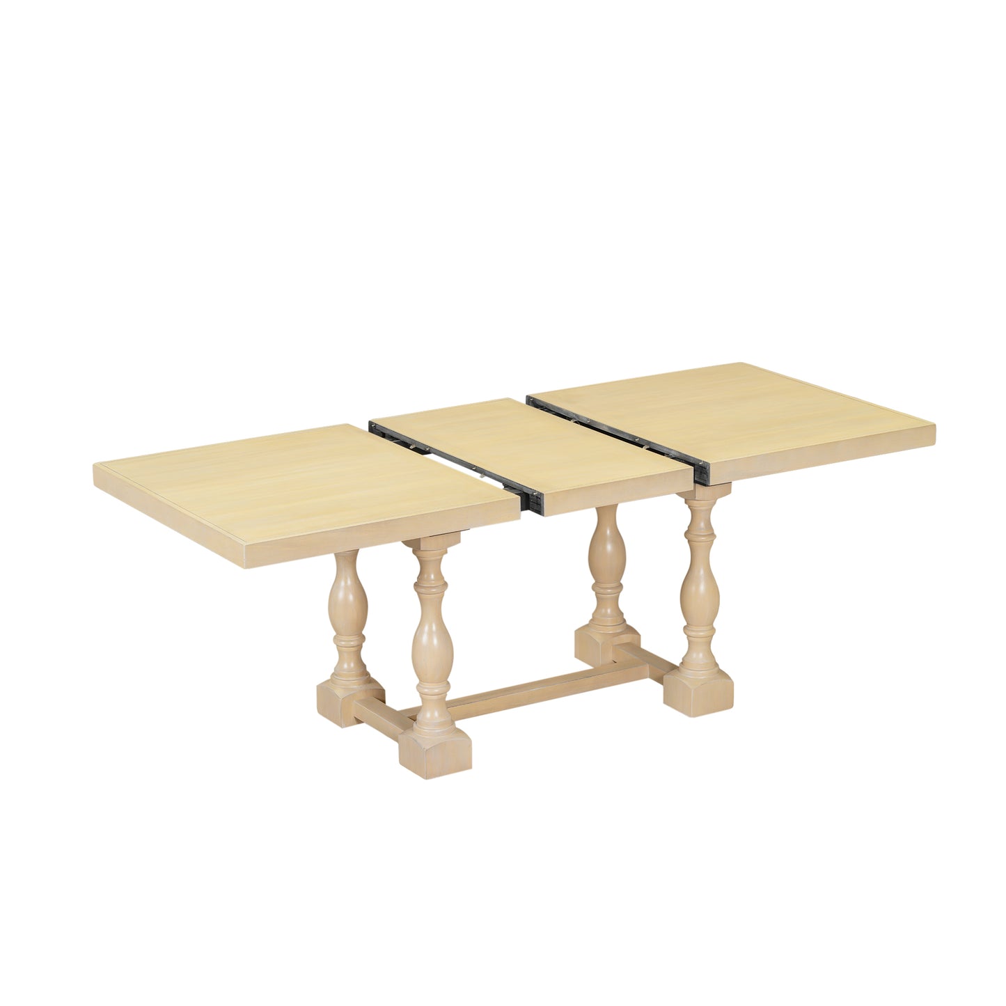 Traditional 6-Piece 78inch Trestle Extendable Dining Table Set with One 18inch Removable Leaf, Padded Dining Chairs and Bench,Natural