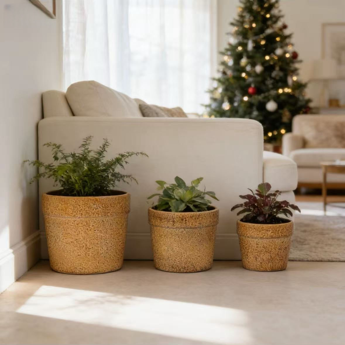 Handmade Ceramic Planter Set of 3, 15/12/9 Inch Diameter,or Orchids & Indoor Plants, Windowsill & Bookshelf Use, Breatha