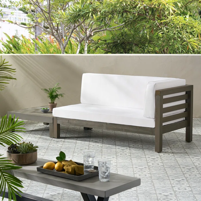 Outdoor Acacia Wood Loveseat and Coffee Table Set – Patio Bench Seating with Water-Resistant Cushions