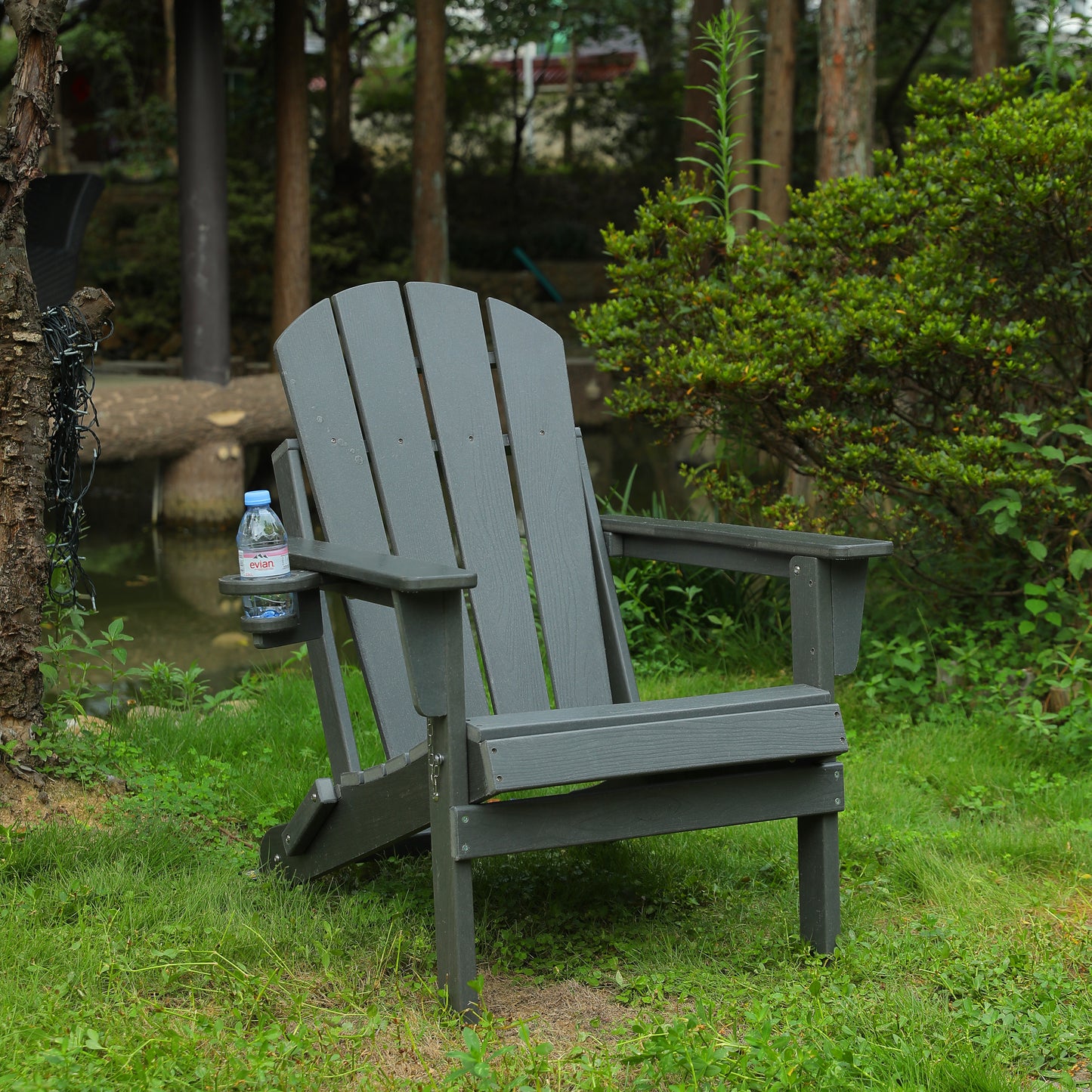 HDPE Folding Adirondack Chair with Dual Cup Holder - Composite Adirondack Chair with Wood Texture
