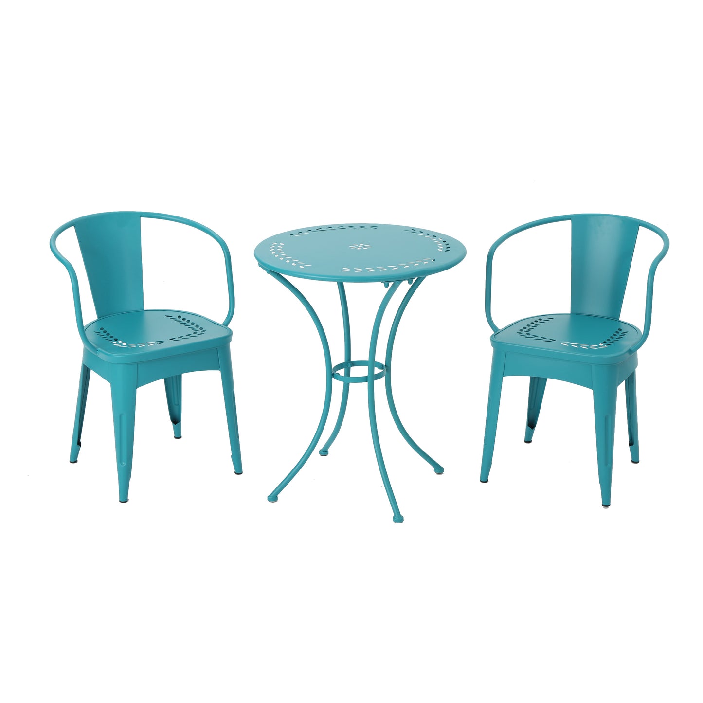 LOURDES 3-Piece Metal Bistro Set Water-Resistant Teal Powder Coated Iron