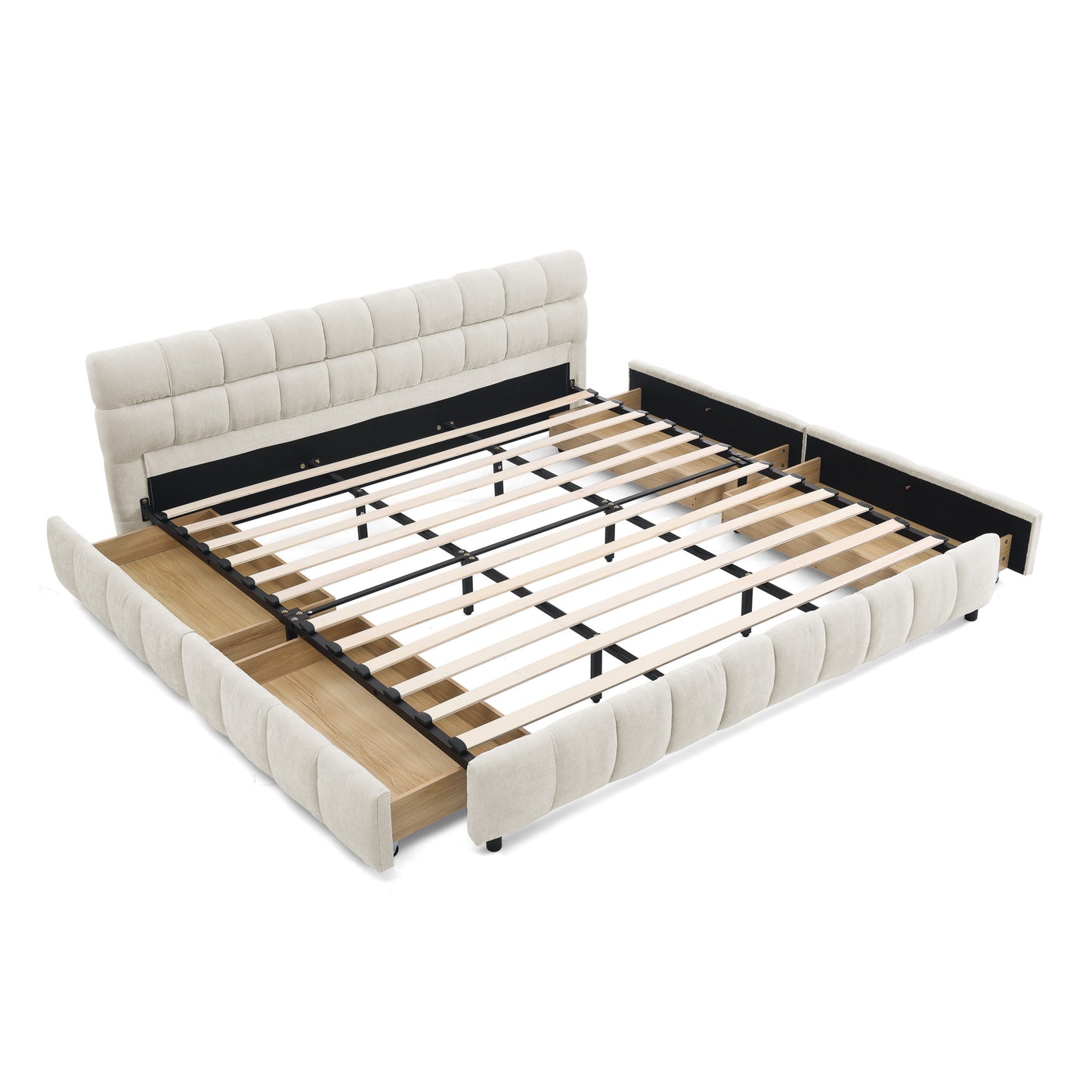Modern Upholstered Bed Frame with Headboard and Storage Drawer, Chenille Fabric