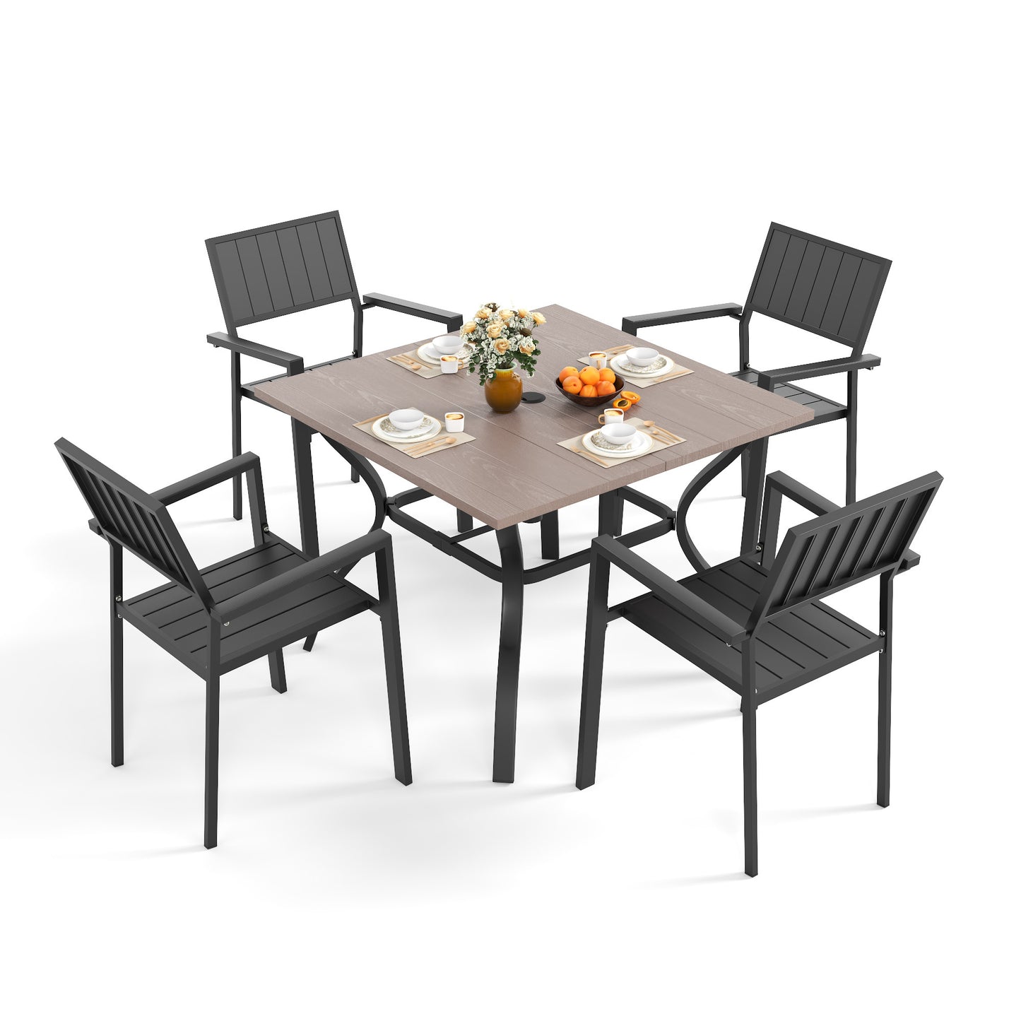 5‑Piece Outdoor Patio Dining Set, 4 Metal Chairs (350 lbs Capacity) +