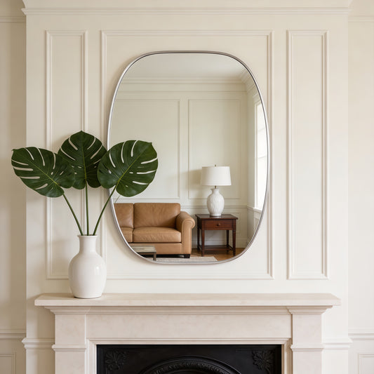 Metal Framed Oval Wall Mirror, Aluminum Vanity Mirror with Tempered Glass for Bathroom, Bedroom & Entryway