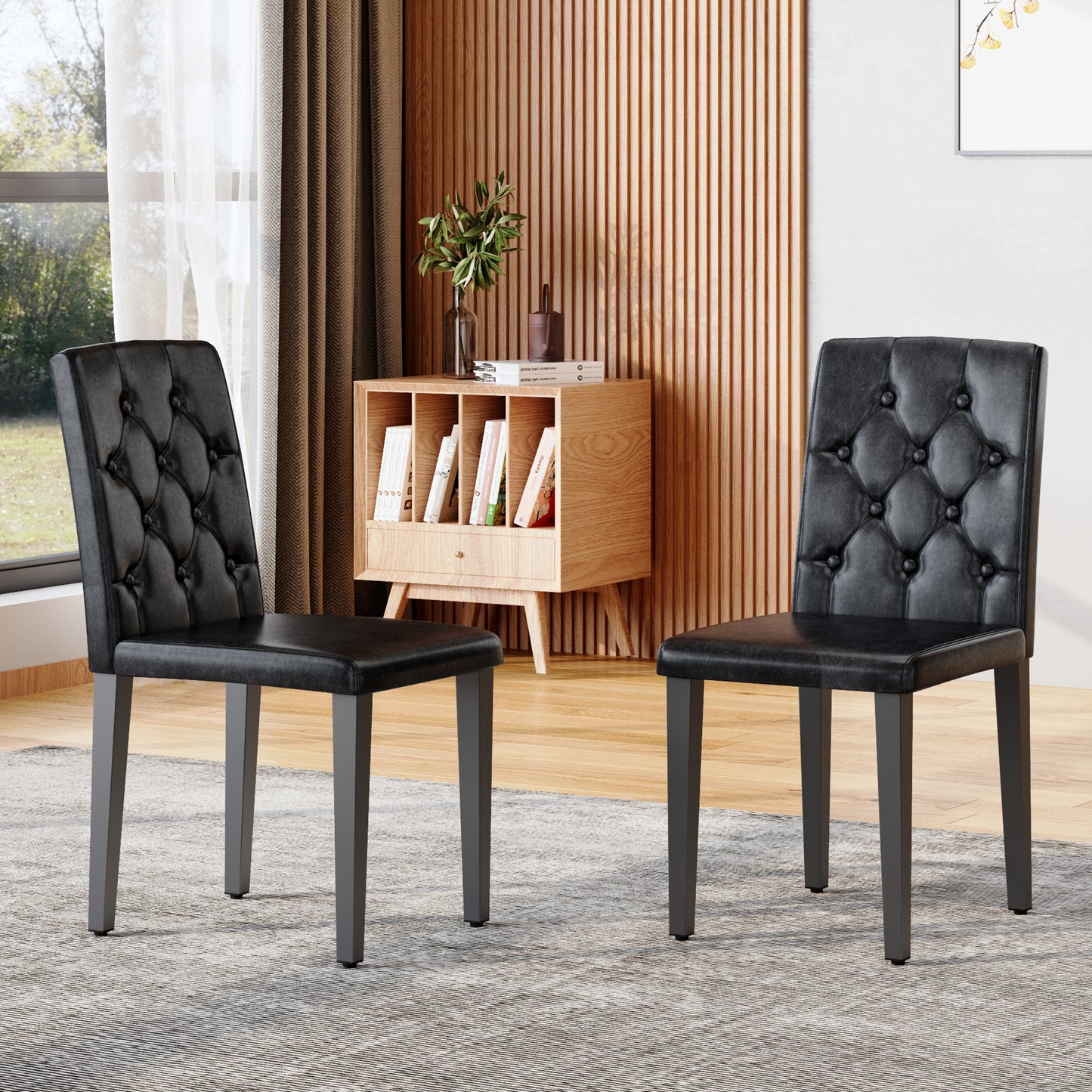 Ergonomic Dining Chair – 35" High Back Chair with Buckle Backrest & Metal Legs, Upholstered Seating