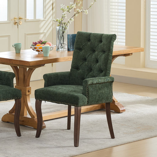 Dining Chair Multiple Color Options Chenille Tufted with Backrest and Tufted Detail for Dining Room or Kitchen Seating