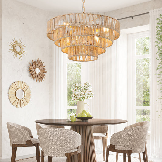 Pendant Light Iron Wood Modern, Available in 4-Layer and 5-Layer options for Dining Room and Kitchen Island